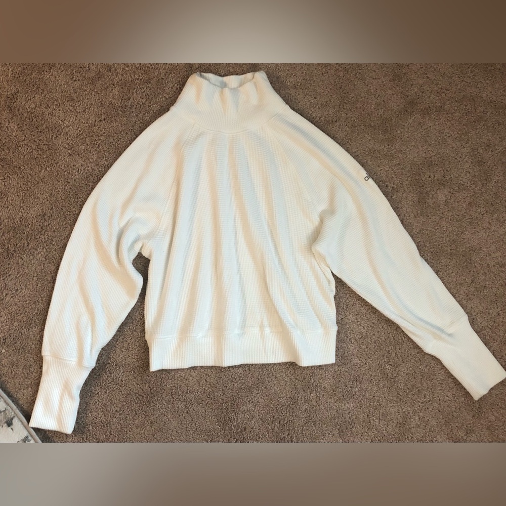 Alo Waffle Weekend Pullover Mock Neck Ivory Cream Women’s Small